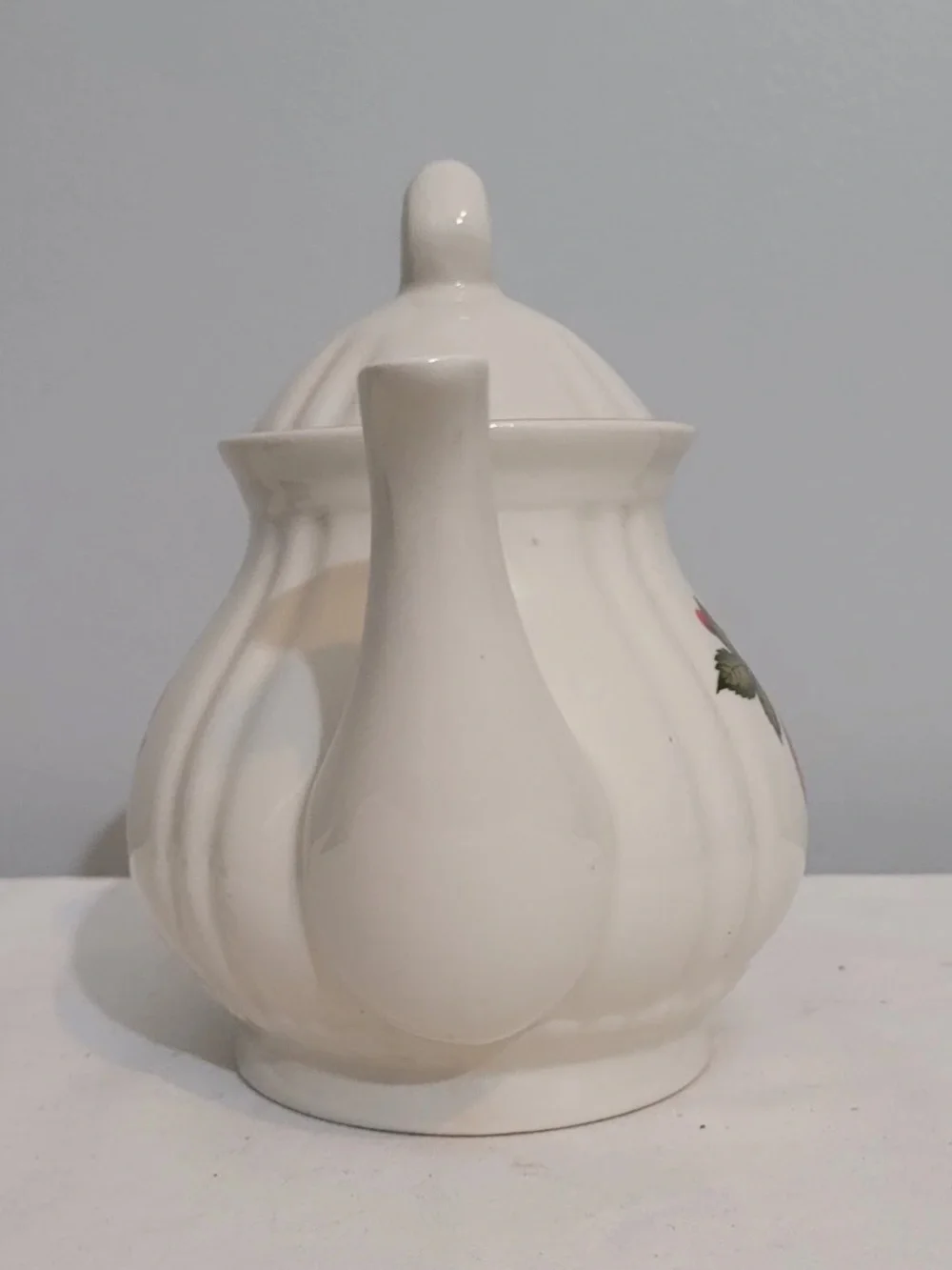 Strawberry Floral Ceramic Teapot With Lid White Small Cottagecore